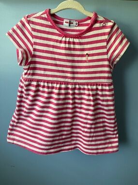 Miki House Pink & White Striped Toddler Dress